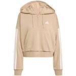 Womens Essentials 3-Stripes French Terry Hoodie Quarter Zip Beige JX7676 - Image 2