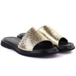 Womens gold leather flip-flops Vinceza 66914 - Image 4