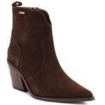 Womens leather ankle boots, insulated, brown cowboy boots, Big Star SS274473