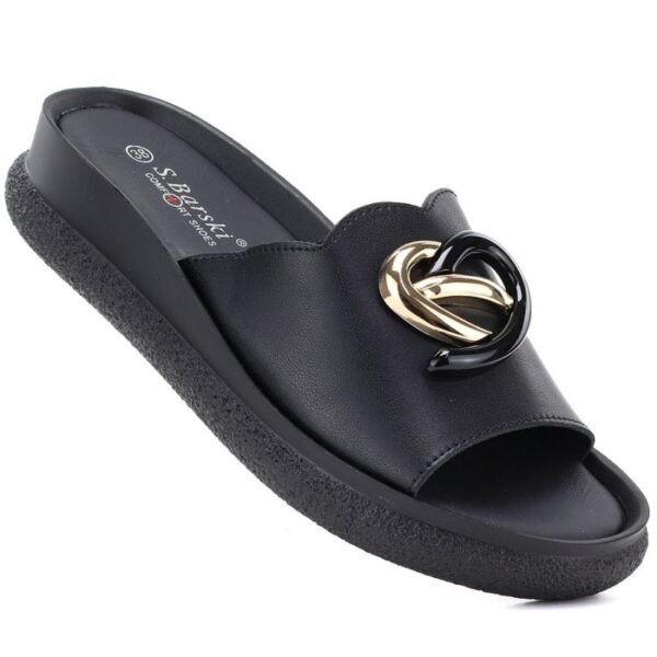 Womens leather wedge sandals, black, S.Barski KV61-6046