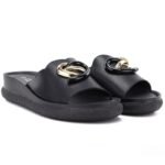 Womens leather wedge sandals, black, S.Barski KV61-6046 - Image 4