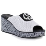 Womens leather wedge sandals, white, S.Barski 7012