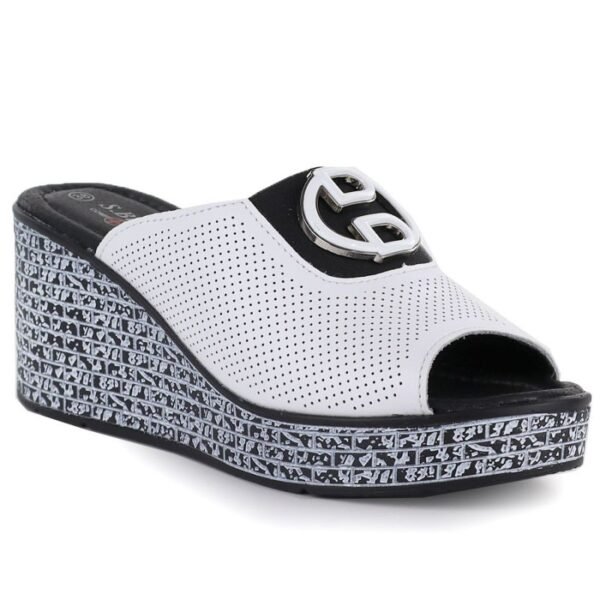 Womens leather wedge sandals, white, S.Barski 7012