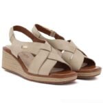 Beige Sergio Leone SK297 womens leather wedge sandals - Image 3