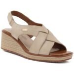Beige Sergio Leone SK297 womens leather wedge sandals
