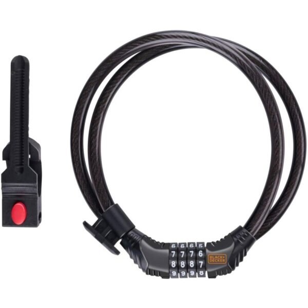 BICYCLE LOCK WITH CODE 10x1800MM WITH HANDLE BLACK+ DECKER