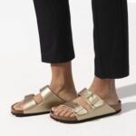 Birkenstock Arizona Birko-Flor Gold womens flip-flops regular wide (1016110) - Image 5