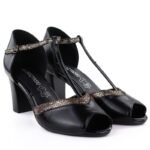 Black open toe pumps on a block heel M.Daszyński SA107-37 - Image 3