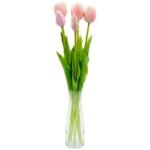 BOUQUET OF 5 LIGHT PINK TULIPS 39 CM LIKE LIFE SPRING DECORATION - Image 2