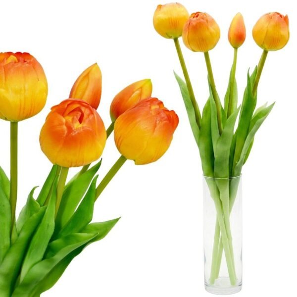 BOUQUET OF 5 ORANGE PEONY TULIPS 39 CM LIFE-LIKE SPRING DECORATION