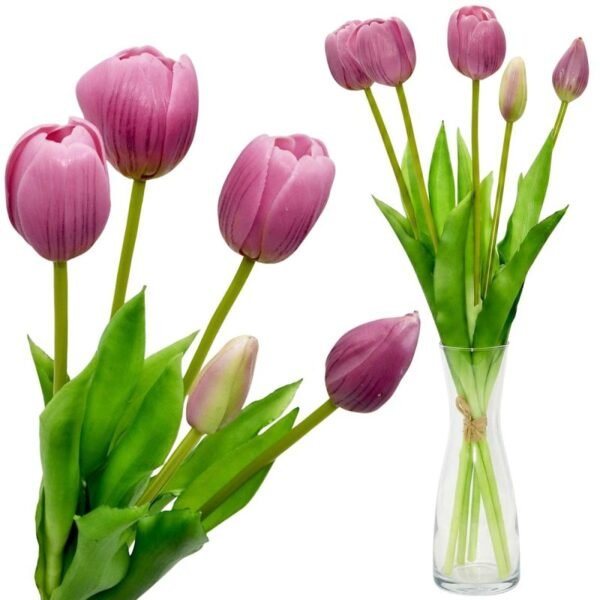 BOUQUET OF 5 PURPLE TULIPS 39 CM LIFE-LIKE SPRING DECORATION