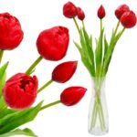 BOUQUET OF 5 RED PEONY TULIPS 39 CM LIFE-LIKE SPRING DECORATION