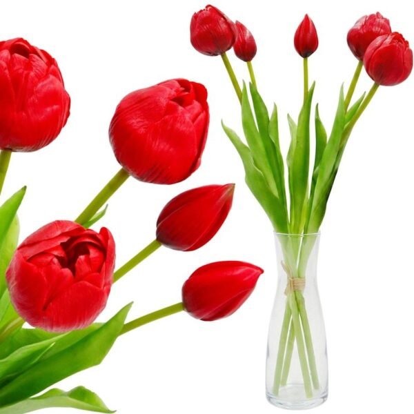 BOUQUET OF 5 RED PEONY TULIPS 39 CM LIFE-LIKE SPRING DECORATION
