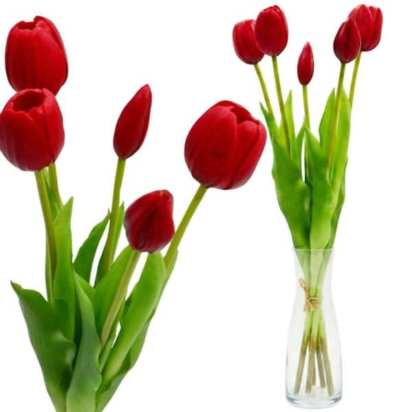 BOUQUET OF 5 RED TULIPS 39 CM LIKE LIFE SPRING DECORATION