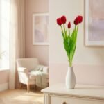 BOUQUET OF 5 RED TULIPS 39 CM LIKE LIFE SPRING DECORATION - Image 7