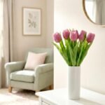 BOUQUET OF 7 LIGHT PURPLE TULIPS 31 CM LIFE-LIKE SPRING DECORATION - Image 7