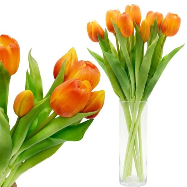 BOUQUET OF 7 ORANGE TULIPS 31 CM LIFE-LIKE SPRING DECORATION