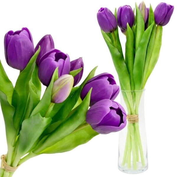 BOUQUET OF 7 PURPLE TULIPS 31 CM LIFE-LIKE SPRING DECORATION