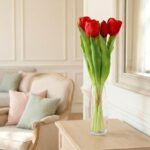 BOUQUET OF 7 RED TULIPS 31 CM LIKE LIFE SPRING DECORATION - Image 7