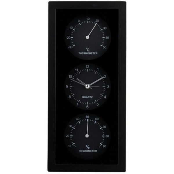 CLOCK ALARM THERMOMETER HYGROMETER 26X5x12CM ARTICASA BLACK