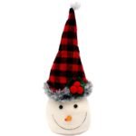 DECORATIVE SNOWMAN 20CM WITH A RED AND BLACK CHECKERED HAT - Image 2