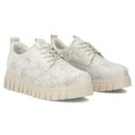 Filippo Silver Floral Leather Platform Shoes DP6846 - Image 5