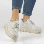 Filippo Silver Floral Leather Platform Shoes DP6846 - Image 7