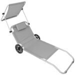FOLDABLE BEACH CHAIR WITH CANOPY ON WHEELS 116x62x62-90CM GRAY - Image 2