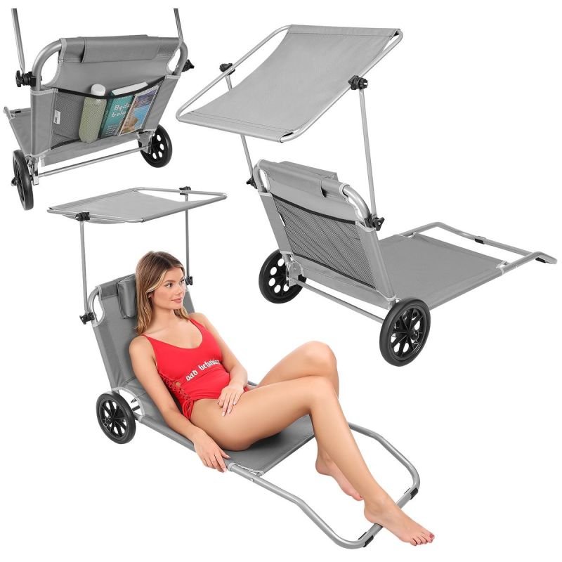 lupin-wear-ca-foldable-beach-chair-with-canopy-on-wheels-116x62x62-90cm-gray-1839884 FOLDABLE BEACH CHAIR WITH CANOPY ON WHEELS 116x62x62-90CM GRAY - Image 1