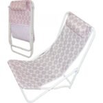 FOLDABLE BEACH CHAIR WITH HEADREST, BLUE AND ORANGE