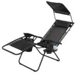 FOLDABLE GARDEN DECK CHAIR WITH CANOPY 173X52/65X110CM BLACK-GRAY - Image 2