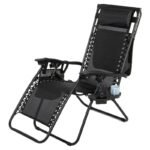 FOLDABLE GARDEN DECK CHAIR WITH CANOPY 173X52/65X110CM BLACK-GRAY - Image 3