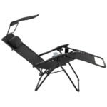 FOLDABLE GARDEN DECK CHAIR WITH CANOPY 173X52/65X110CM BLACK-GRAY - Image 4