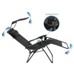 FOLDABLE GARDEN DECK CHAIR WITH CANOPY 173X52/65X110CM BLACK-GRAY - Image 6