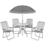 GARDEN FURNITURE SET ROUND TABLE 4 CHAIRS AND UMBRELLA DARK GREY - Image 2
