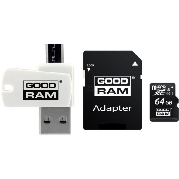 GoodRam All in one M1A4-0640R12 Memory Card with Adapter and Card Reader (64GB; Class 10; Adapter, MicroSDHC Card Reader, Memory Card)