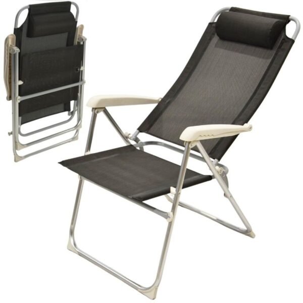 HIGH DELUXE CAMPING CHAIR WITH HEADREST ALUMINUM ANTHRACITE REDCLIFFS