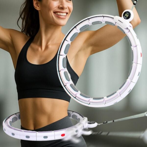 HULA HOP WITH MASSAGER, WEIGHT AND COUNTER, WHITE AND GREY ENERO FIT
