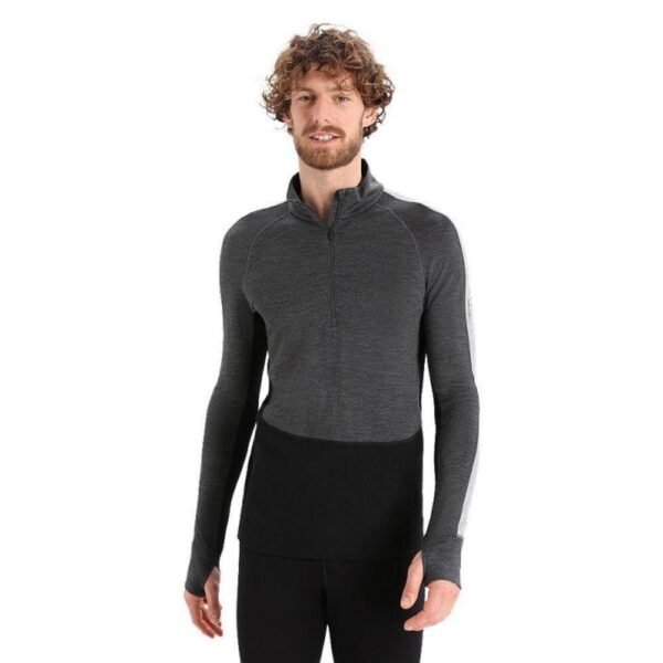 Icebreaker M Zoneknit 260 LS Half Jet H/BLK Mens Thermal T-Shirt Gray (IB0A56HF585)