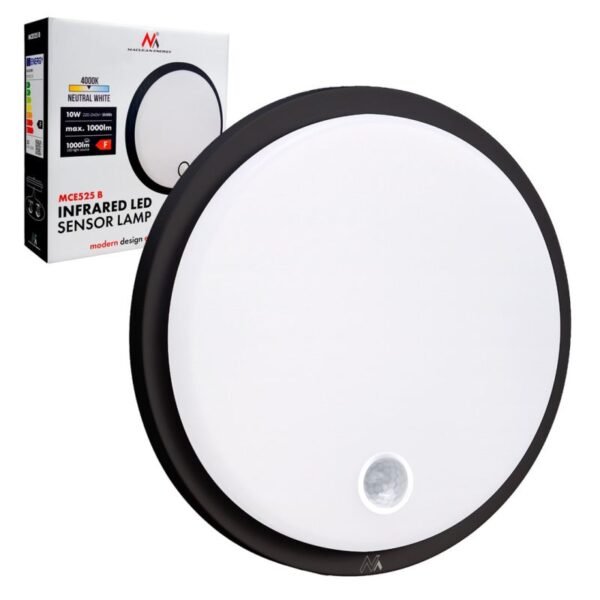MACLEAN LED LAMP WITH MOTION SENSOR, PIR SENSOR, BLACK, 10W, IP65, 1000LM, NEUTRAL COLOR MCE525 B