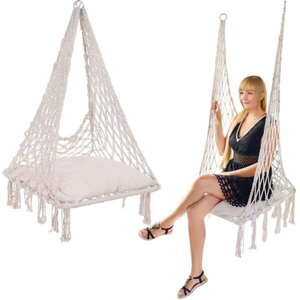OPENWORK HAMMOCK HANGING CHAIR STORKS NEST 60x60x150CM WITH ECRU PILLOW