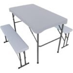 PICNIC CATERING SET TABLE AND 2 BENCHES LIGHT GRAY