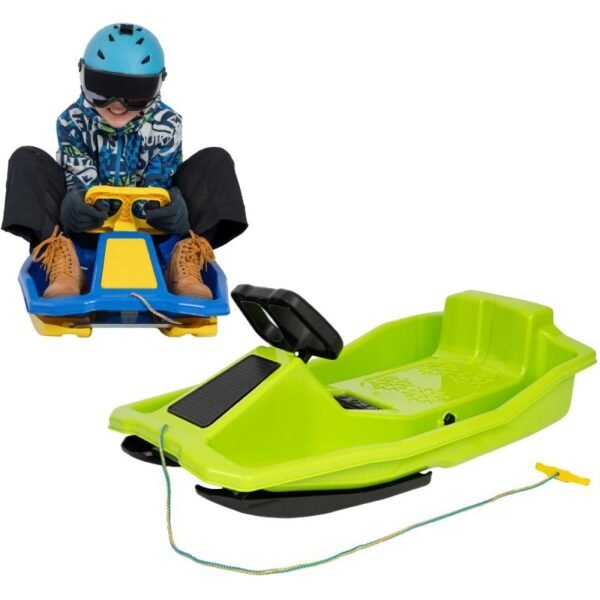 PLASTIC SLEDGE WITH BRAKE AND HANDLEBAR SANTA CLAUS 97x53x25CM GREEN