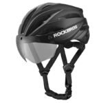Rockbros Bike Helmet with Visor, Detachable UV Protective Goggles, Unisex - Black/Brown - Image 2