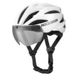 Rockbros Bike Helmet with Visor, Detachable UV Protective Goggles, Unisex, Matte - White - Image 2