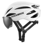 Rockbros Bike Helmet with Visor, Detachable UV Protective Goggles, Unisex, Matte - White - Image 3