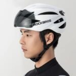 Rockbros Bike Helmet with Visor, Detachable UV Protective Goggles, Unisex, Matte - White - Image 6