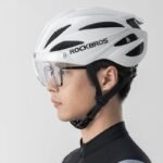 Rockbros Bike Helmet with Visor, Detachable UV Protective Goggles, Unisex, Matte - White - Image 7