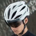 Rockbros Bike Helmet with Visor, Detachable UV Protective Goggles, Unisex, Matte - White - Image 8