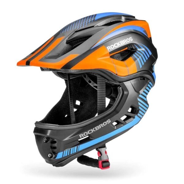 Rockbros TT-32SOBL-S childrens bicycle helmet with removable chinbar, size S - black and orange